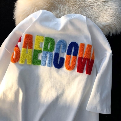 Buy Logo design Custom 100% Cotton Round Neck Tshirt Towel with Chenille Embroidery Patch online manufacture