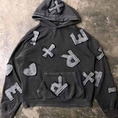 Buy Needle Detection Yes Custom Streetwear Applique Distressed Embroidery Hoodie for Men online manufacture
