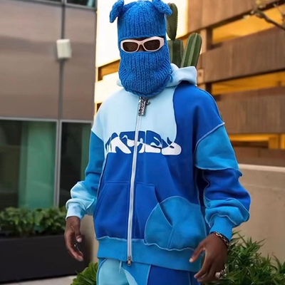Buy Color Block Contrast Reverse Stitch Pullover Sweatpants and Hoodie Set Sustainable online manufacture