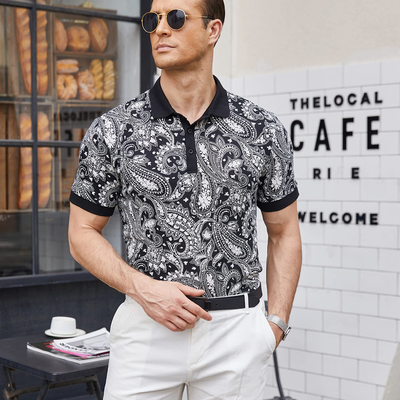 Buy Knitted Fabric Custom Mens Slim Fit Paisley Polo T Shirts Floral Print Shirt MACTING online manufacture