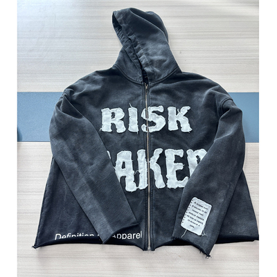 Buy Custom Men's Heavy Weight 400 gsm Vintage Acid Wash Zip Up Hoodie with Embroidery Patch online manufacture