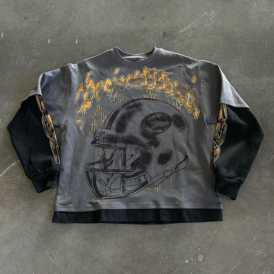 Buy Black Washed Long Sleeve T Shirt Tee Men'S Heavyweight Acid Wash T-Shirt Hip Hop Style online manufacture