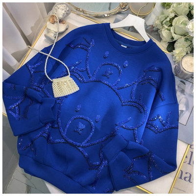 Buy Women's Oversized Crew Neck Sweatshirt featuring Cute Bear Graphic and Glitter Print online manufacture