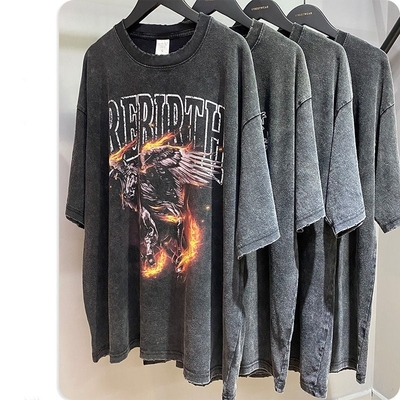 Buy Custom T Shirt Mens Silk Screen Printing Oversized Vintage Distressed Acid Wash Tee S-5XL online manufacture