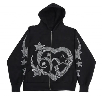 Buy 700 grams Heavyweight Rhinestone Zipper Men's Hoodies Sweatshirts Full Zip Up Hoodie online manufacture