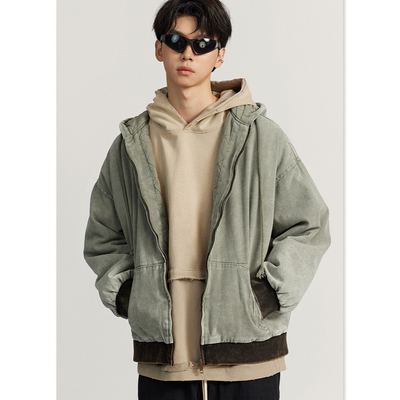 Buy Custom Logo Winter Vintage Fashion Men's Oversized Quilted Cotton Hoodie Jacket Coat online manufacture