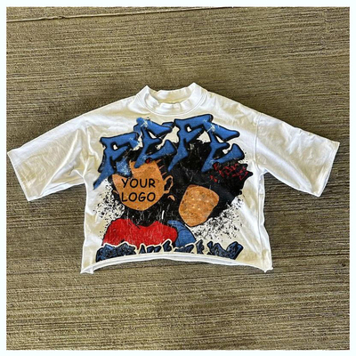 Buy Streetwear Custom Logo Dtg Printing Design Short Sleeve Mens Graphic Cut and Sew Boxy Fit Cropped T-Shirt online manufacture