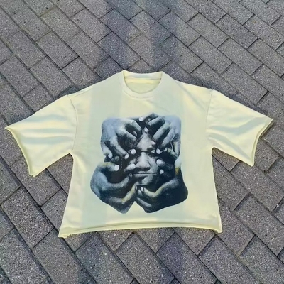 Buy Custom Logo French Terry Screen Printing Tshirt Heavyweight Oversized Cropped for Men online manufacture