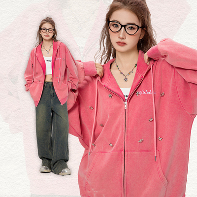Buy Custom Y2k Girls Rhinestone Bling Star Zip Up Hoodies in S-6XL or Custom Size online manufacture