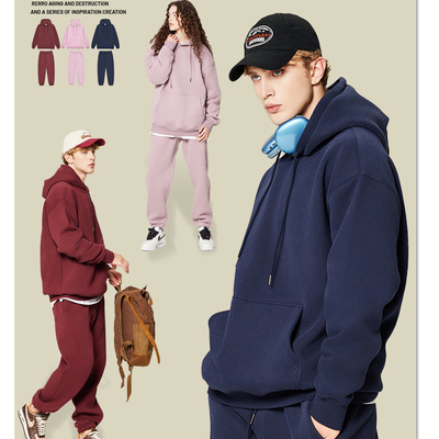 Buy Heavy Embroidered Hooded Sweatshirt Crop 350gsm Heavyweight Cotton French Terry Thick Fleece Hoodie Men online manufacture