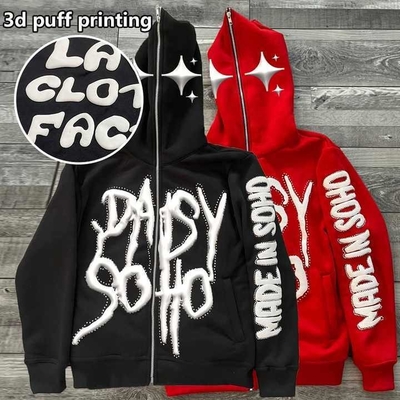 Buy Men'S Puff Print Zip Up Hoodie Full Face Rhinestone 3d Puff Printing For Streetwear Style online manufacture