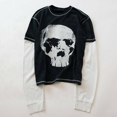 Buy Hip Hop Style Custom Double Layer Long Sleeve T Shirt Double Shaded Shirts With Printed Skull Graphic online manufacture