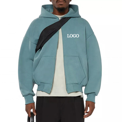 Buy Men's Double Zipper Hoodie in Vintage Washed Style with Drop Shoulder and Cropped Design online manufacture