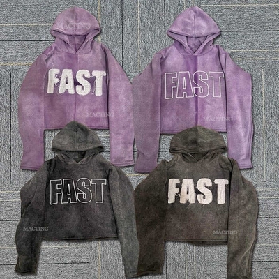 Buy Unisex Vintage Hoodie with Embroidery Patch Distressed Applique in Cotton French Terry online manufacture