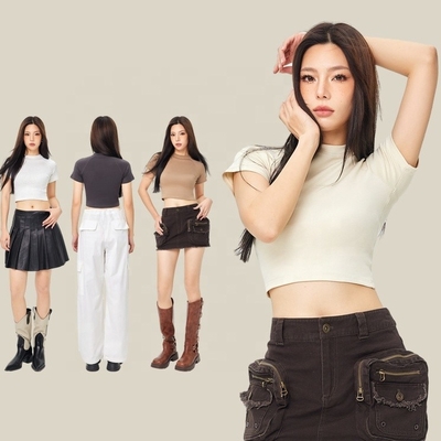 Buy Custom Print Graphic Logo Cropped Baby Tee Shirt Womens Cotton Crop Top in Y2K Design online manufacture