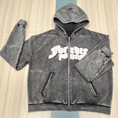 Buy 500 Gsm Thick Cotton Zipper Pockets Patched Embroidery Hoodie Men Lined Custom Hoodies online manufacture