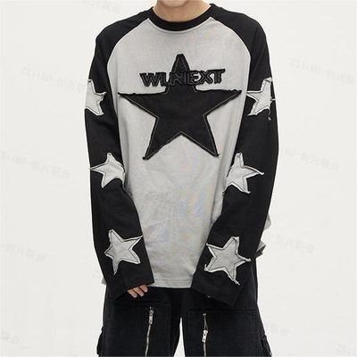 Buy Custom Logo Applique Patchwork Embroidered Long Sleeve T-shirt for Casual Daily Life online manufacture