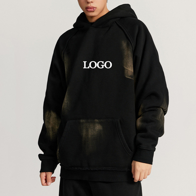 Buy Thick Fleece Cotton Hoodie Vintage Faded Washed Ripped Design for Men Regular Sleeves online manufacture