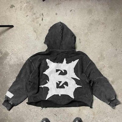 Buy 100% Cotton Custom Embroidered Sun Faded Cut Edge Acid Wash Cropped Hoodies for Men online manufacture