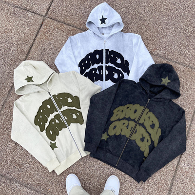 Buy High Weight Cotton Custom Embroidered Hoodies in Vintage Distressed Style for Men online manufacture