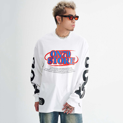 Buy 100 Percent Cotton Long Sleeve T Shirts  230gsm Heavyweight Letter Graphic For Men online manufacture