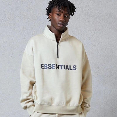 Buy Custom Women Men Zip Up Long Sleeve Sweatshirt Jersey Fabric Essentials Half Zip Sweatshirt online manufacture