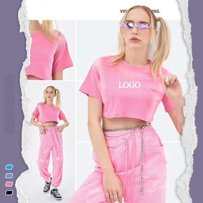 Buy 2024 Summer Acid Wash Faded Hot Sexy Crop Top Women T-Shirt with Customized Labels online manufacture