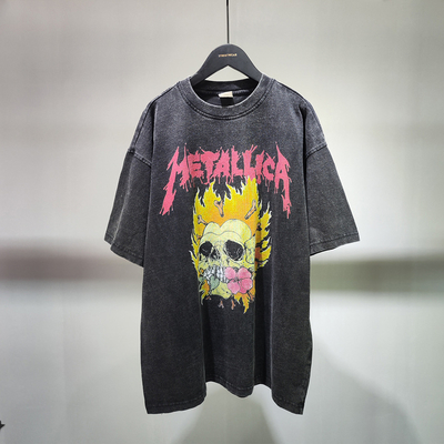 Buy Black Acid Wash Unisex Custom Logo DTG Print Drop Shoulder T-shirt for Vintage Cotton online manufacture