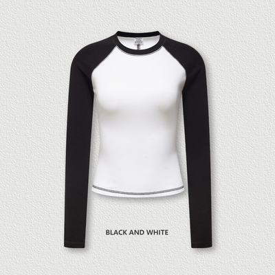 Buy 5xl 4xl 3xl 100 Cotton Long Sleeve T Shirts O-Neck Collar Women'S Y2k Vintage Contrast Raglan White online manufacture