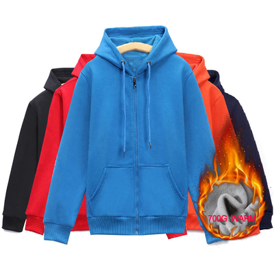 Buy Full Zip Hooded Sweatshirt Unisex 700G Warm Winter Hoodies Solid Color Design online manufacture