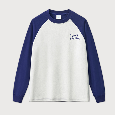 Buy 100% Cotton Oversized Loose Long Sleeve Embroidery Letter Contrast Trim Raglan Sleeve Tshirt for Men online manufacture