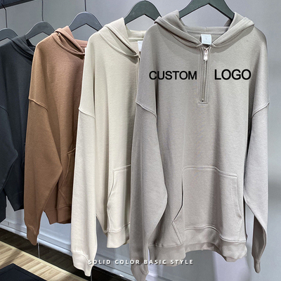 Buy 300g-700g Cotton Unisex Mens Streetwear Oversized Puff Print Half Zip Up Hoodies 3xl 4xl 5xl online manufacture