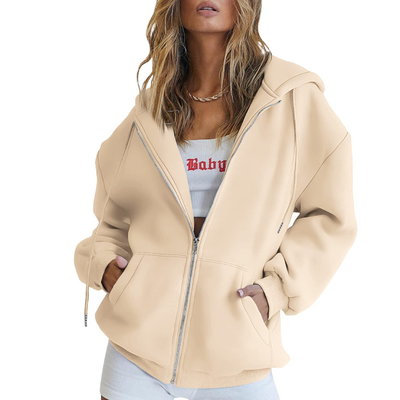 Buy Fall Must Have Custom Oversized Womens Zip Up Hoodie Sweatshirts Drawstring Zip Up online manufacture