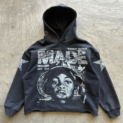 Buy Direct To Garment Printed Hoodies Cropped Hoodie Men French Terry Flocking Embroidery Acid Wash online manufacture