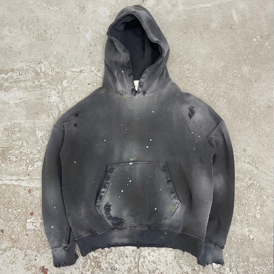 Buy Men's Custom Sun Faded Black Hoodie with Vintage Distressed Acid Wash in 100% Cotton online manufacture