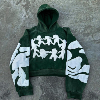 Buy Streetwear French Terry Cropped Pullover Hoodie Men Custom Puff Print Design online manufacture