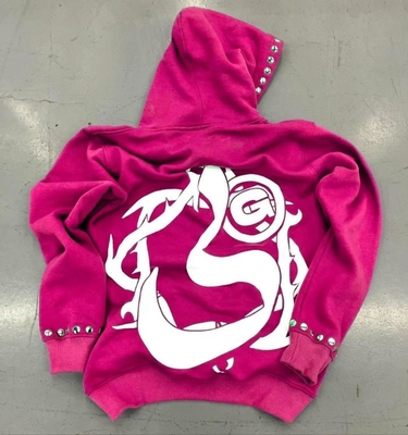 Buy Men Rhinestone Zip Up Hoodie Vintage Acid Wash Streetwear Hoodie Sweatshirt online manufacture