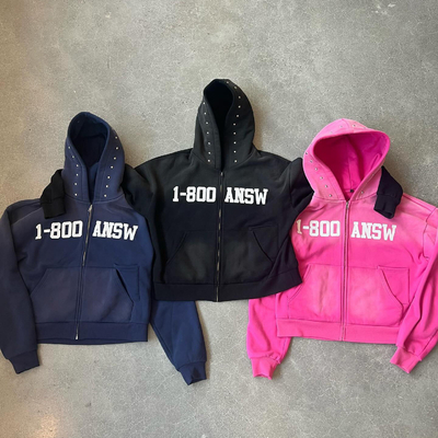 Buy Custom Acid Wash Sun Faded Rivet Rhinestone Cropped Boxy Fit Zip Up Hoodie Cotton Heavyweight 400gsm online manufacture