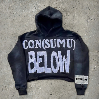 Buy 100 Cotton Hoodies For Men Terry Cut Raw Hem Embroidery Applique Sun Faded Acid Wash online manufacture