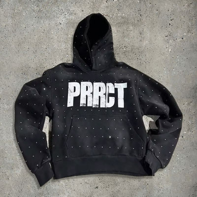 Buy Oversized Rhinestone Custom Hoodies Jacket For Men Rhinestone Screen French Terry Vintage Sun Faded Cropped Boxy online manufacture