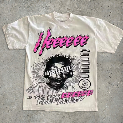 Buy Custom Logo Printing T-shirts 220gsm Cotton T Shirts Heavyweight Oversized Screen Printed Crew Neck Tshirts Men online manufacture
