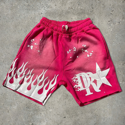 Buy Blue Black Acid Wash Shorts Yellow Drawstring Closure Graphic Print Cotton French Terry Streetwear Shorts Men online manufacture