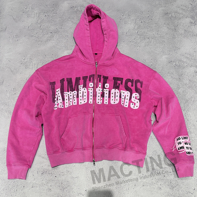 Buy Custom Streetwear Vintage Washed Hoodie with 800 Grams Fabric Weight and Rhinestone online manufacture