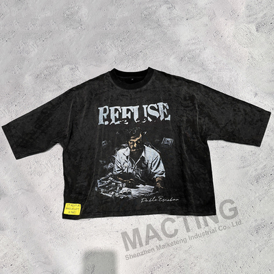 Buy Vintage Acid Wash Boxy Cropped Printed T Shirt for Men's Custom Streetwear in Black Color online manufacture