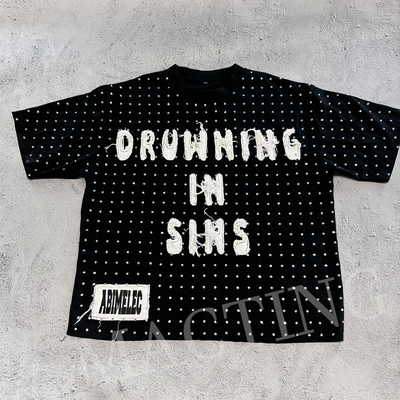 Buy Custom Streetwear Rhinestone Cropped T Shirt Distressed Embroidery Patched For Men online manufacture
