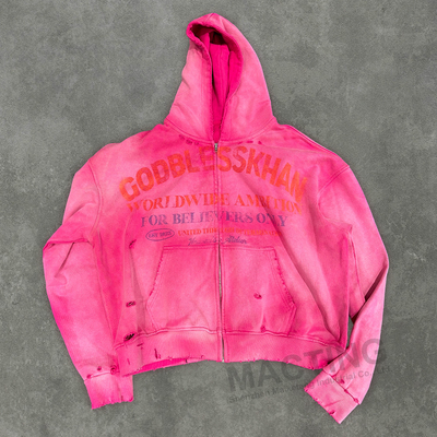 Buy Custom 500 Gsm Heavyweight Distressed Hoodie Zip Up for Men/Unisex in Autumn online manufacture