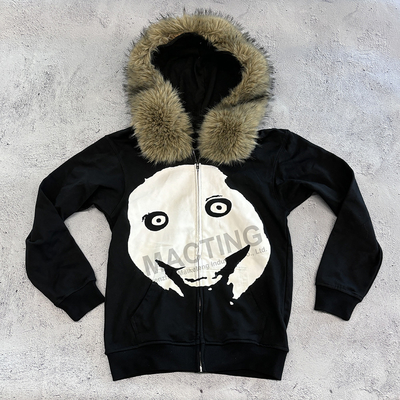 Buy Custom Winter Thick Faux Fur Hooded Zip Up Hoodie in Boxy Cropped Zipper Jacket Style for Men online manufacture