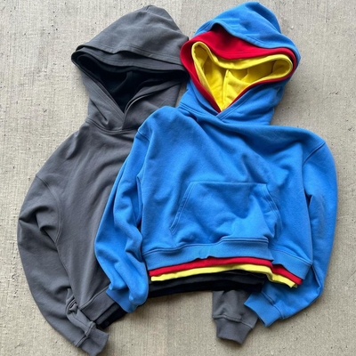 Buy Custom Men's Hooded Sweatshirt Tripple Multi-Color Block Three Layers Pullover Hoodie online manufacture