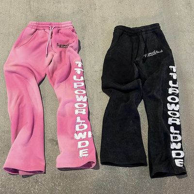 Buy Custom Flare Sweat Pant Relaxed Trousers Sun Faded Puff Print Bootcut Acid Wash Flared Sweatpants online manufacture