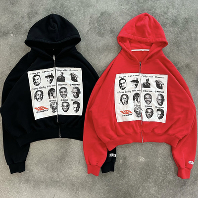Buy Spring/Autumn/Winter Custom Zip Up Hoodie Heavyweight Distressed Embroidery Patch for Men online manufacture